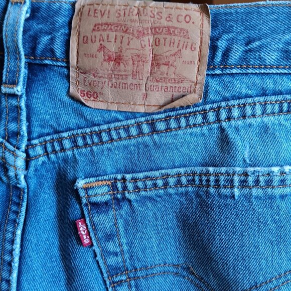 34x30 Women's Levis 560 Jeans Vintage Relaxed Fit Tapered Leg 1990's Mom Repairs - Picture 3 of 6
